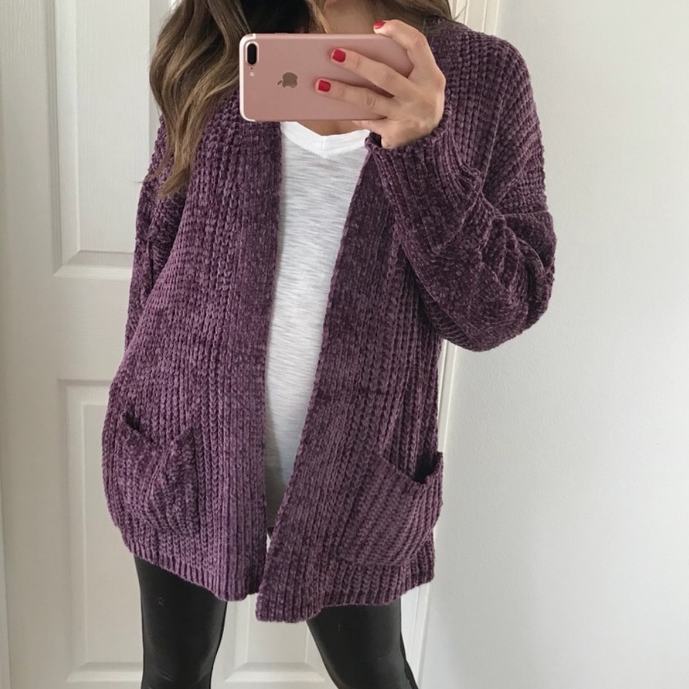 Chenille Plum Cardigan